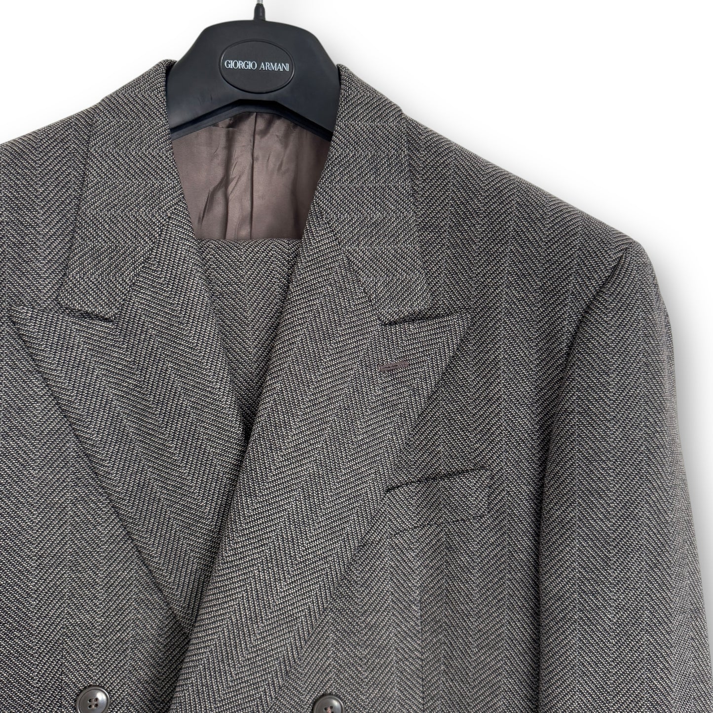 Giorgio Armani Herringbone 3-Button Double-Breasted Power Suit - 1980s