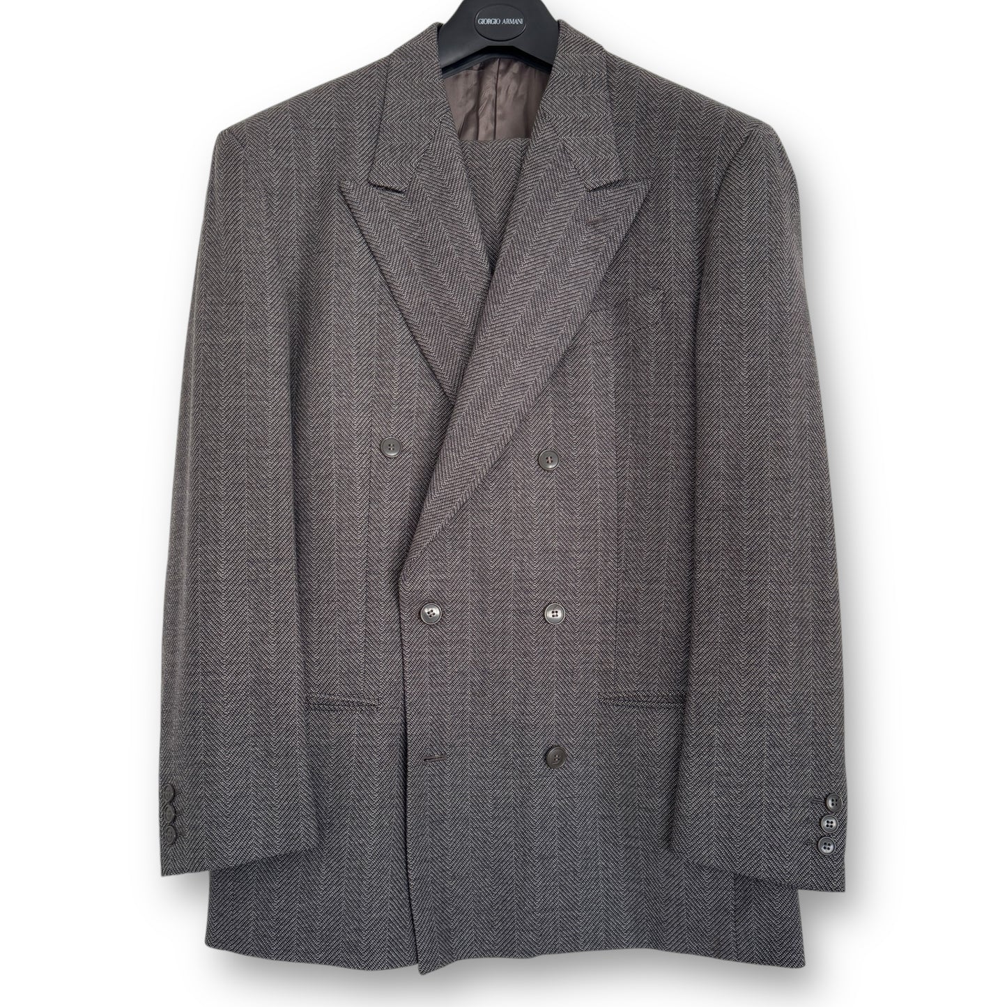 Giorgio Armani Herringbone 3-Button Double-Breasted Power Suit - 1980s