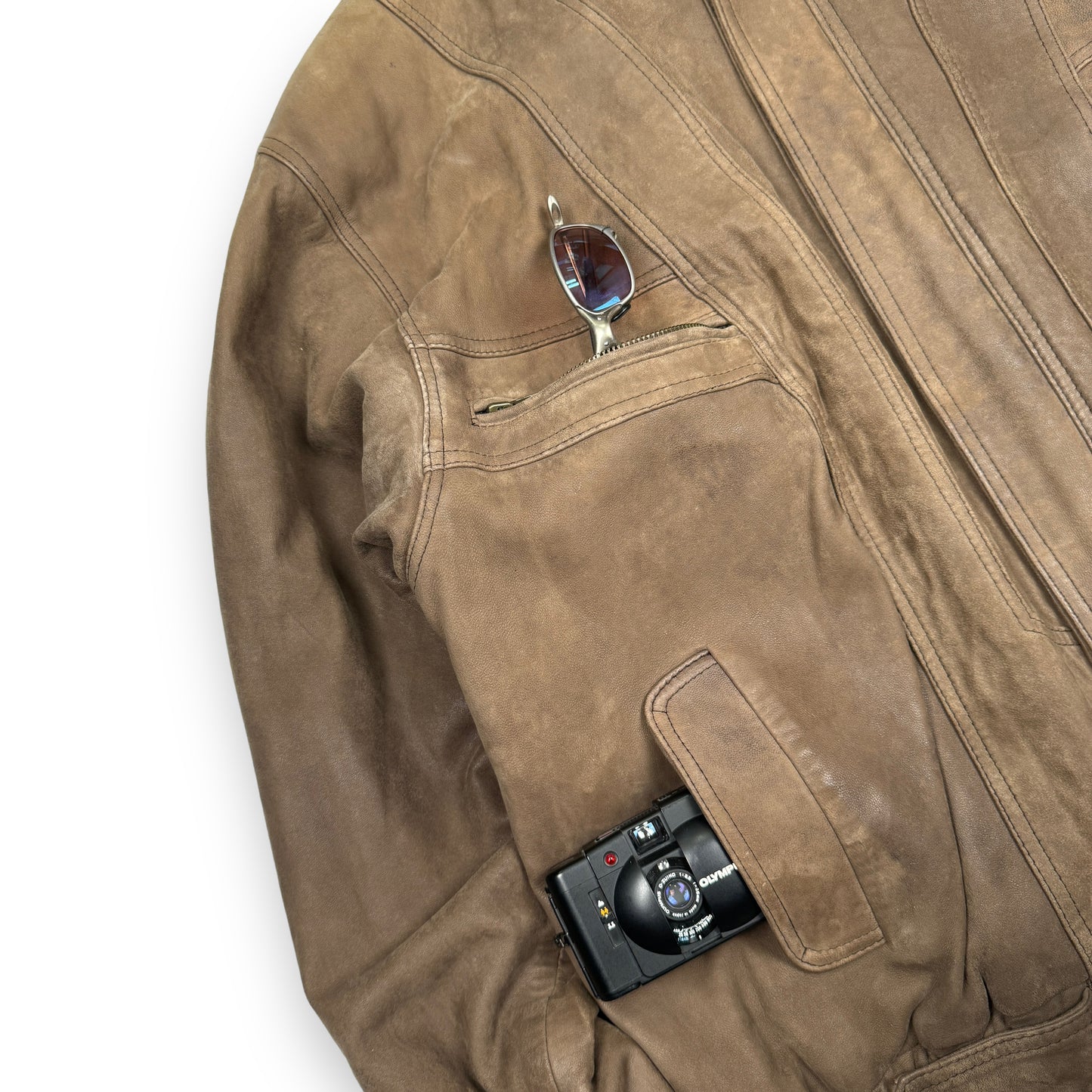 Vintage Genuine Leather/Suede Bomber Jacket with Map Lining