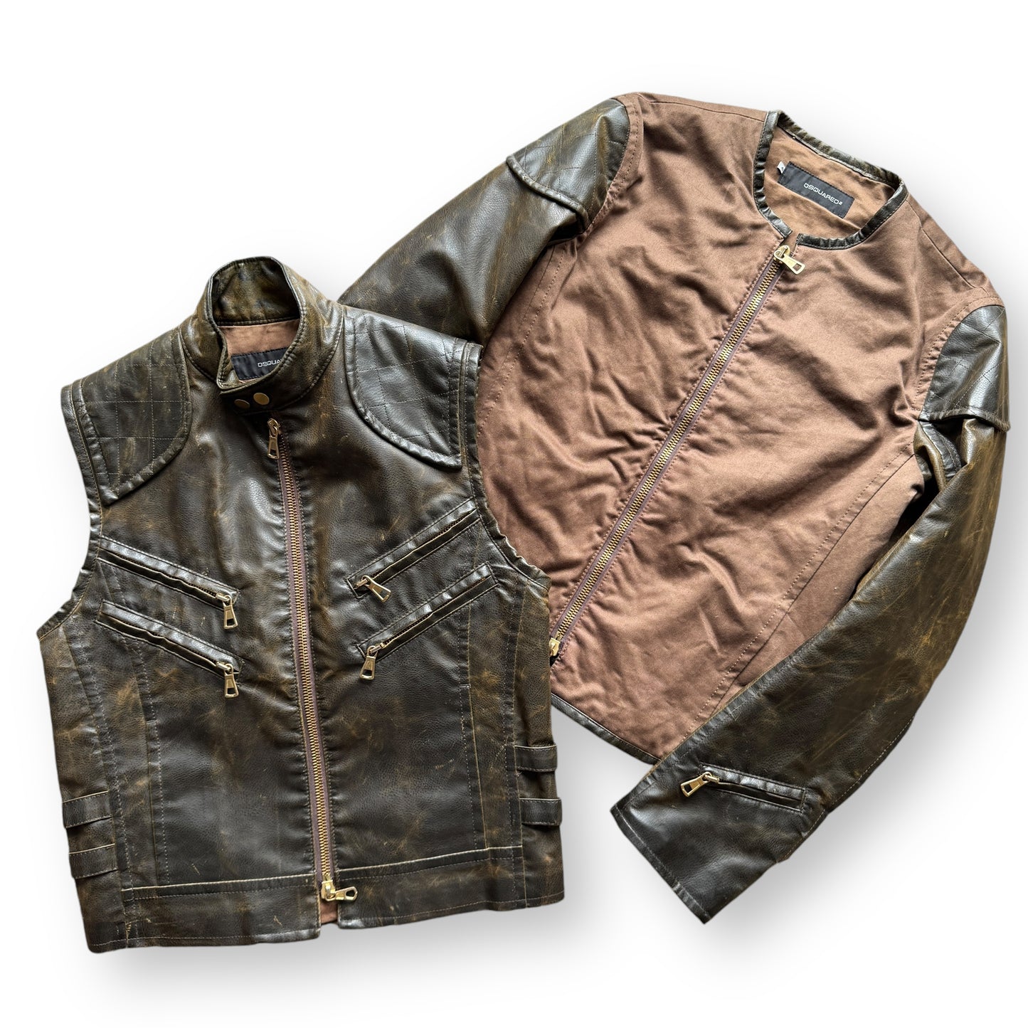 DSquared2 3-in-1 ‘Leather’ Vest & Under-Jacket - F/W2003 Runway 2-Piece