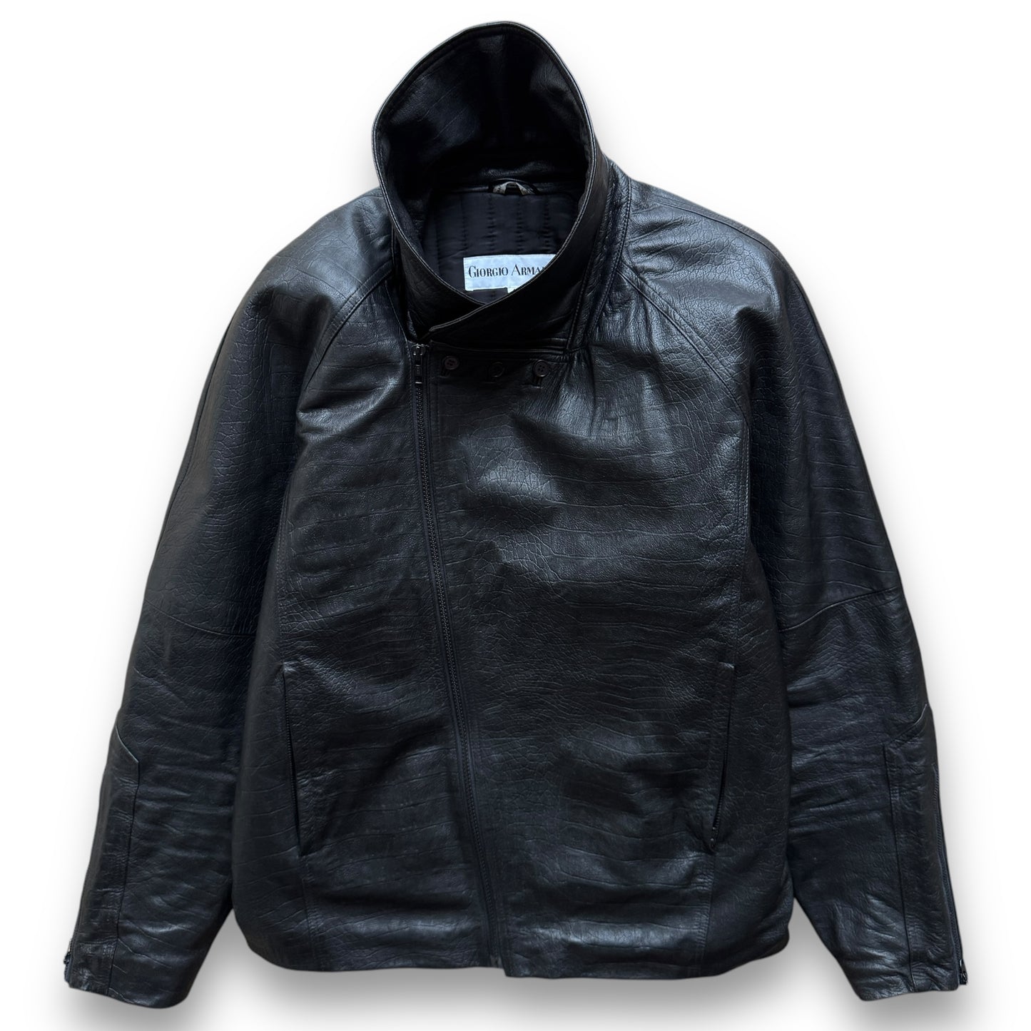 Giorgio Armani Modular Collar Asymmetrical Leather Jacket - 1980s
