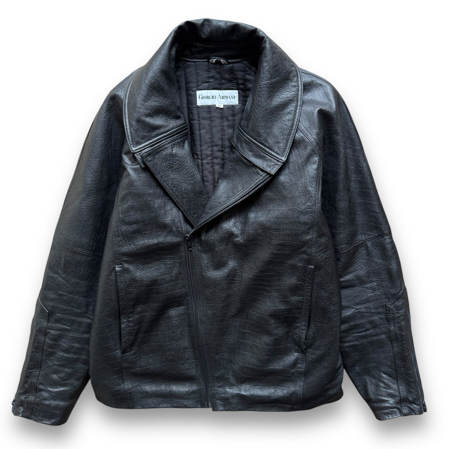 Giorgio Armani Modular Collar Asymmetrical Leather Jacket - 1980s