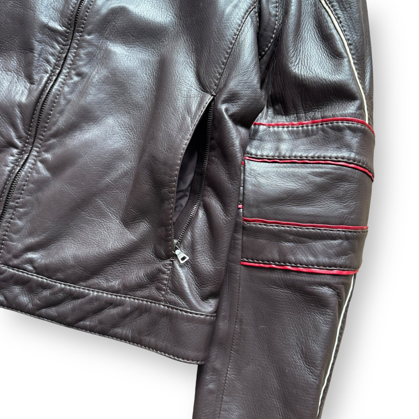 Prada Sport Leather Taped Seam Biker Jacket
