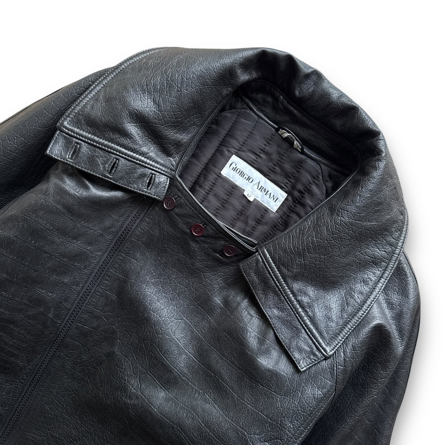 Giorgio Armani Modular Collar Asymmetrical Leather Jacket - 1980s