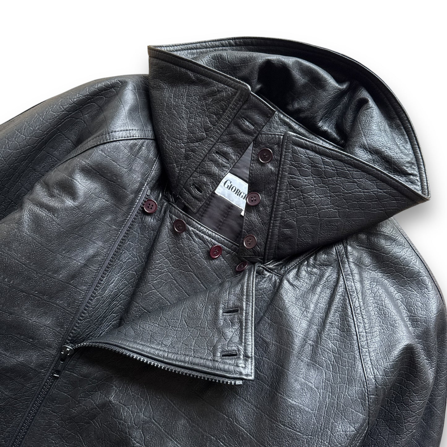 Giorgio Armani Modular Collar Asymmetrical Leather Jacket - 1980s
