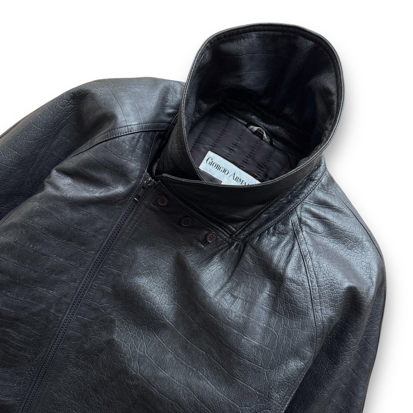Giorgio Armani Modular Collar Asymmetrical Leather Jacket - 1980s