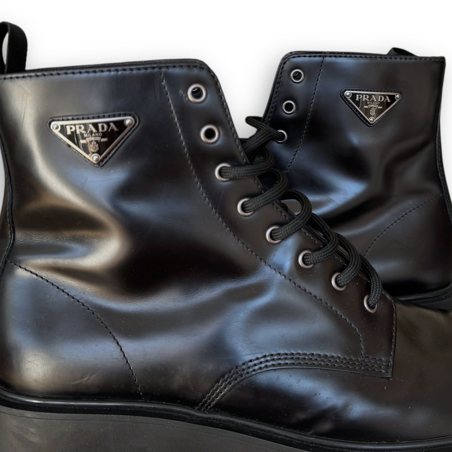 Prada Mainline Leather Combat Boots