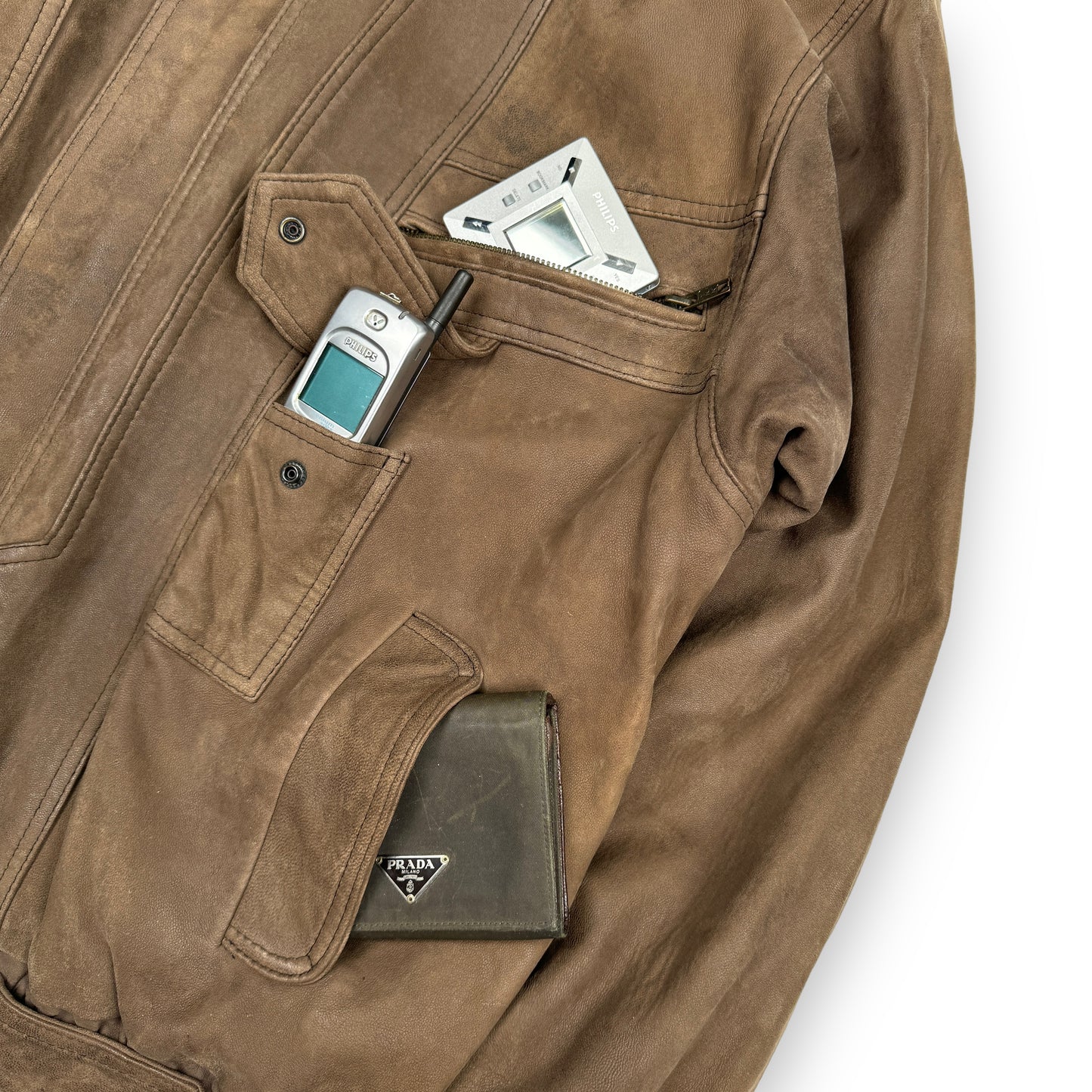 Vintage Genuine Leather/Suede Bomber Jacket with Map Lining