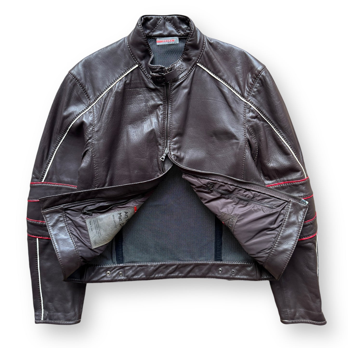 Prada Sport Leather Taped Seam Biker Jacket