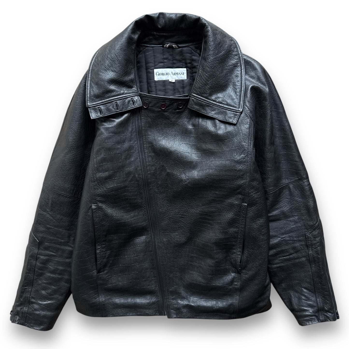Giorgio Armani Modular Collar Asymmetrical Leather Jacket - 1980s