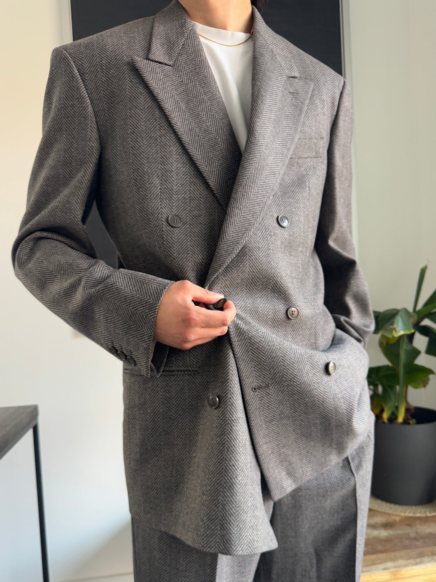 Giorgio Armani Herringbone 3-Button Double-Breasted Power Suit - 1980s