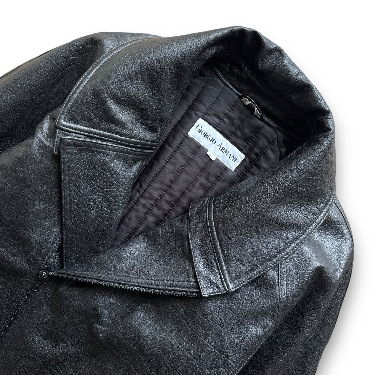 Giorgio Armani Modular Collar Asymmetrical Leather Jacket - 1980s