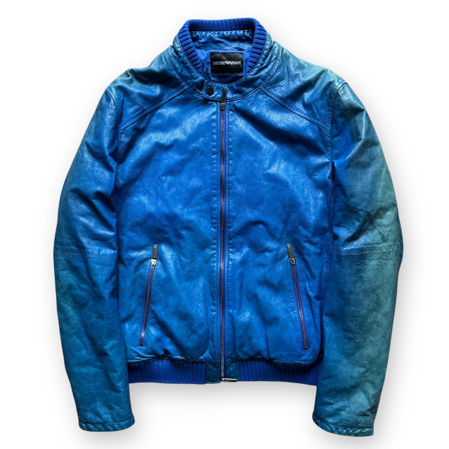 Emporio Armani Blue Faded Leather Jacket