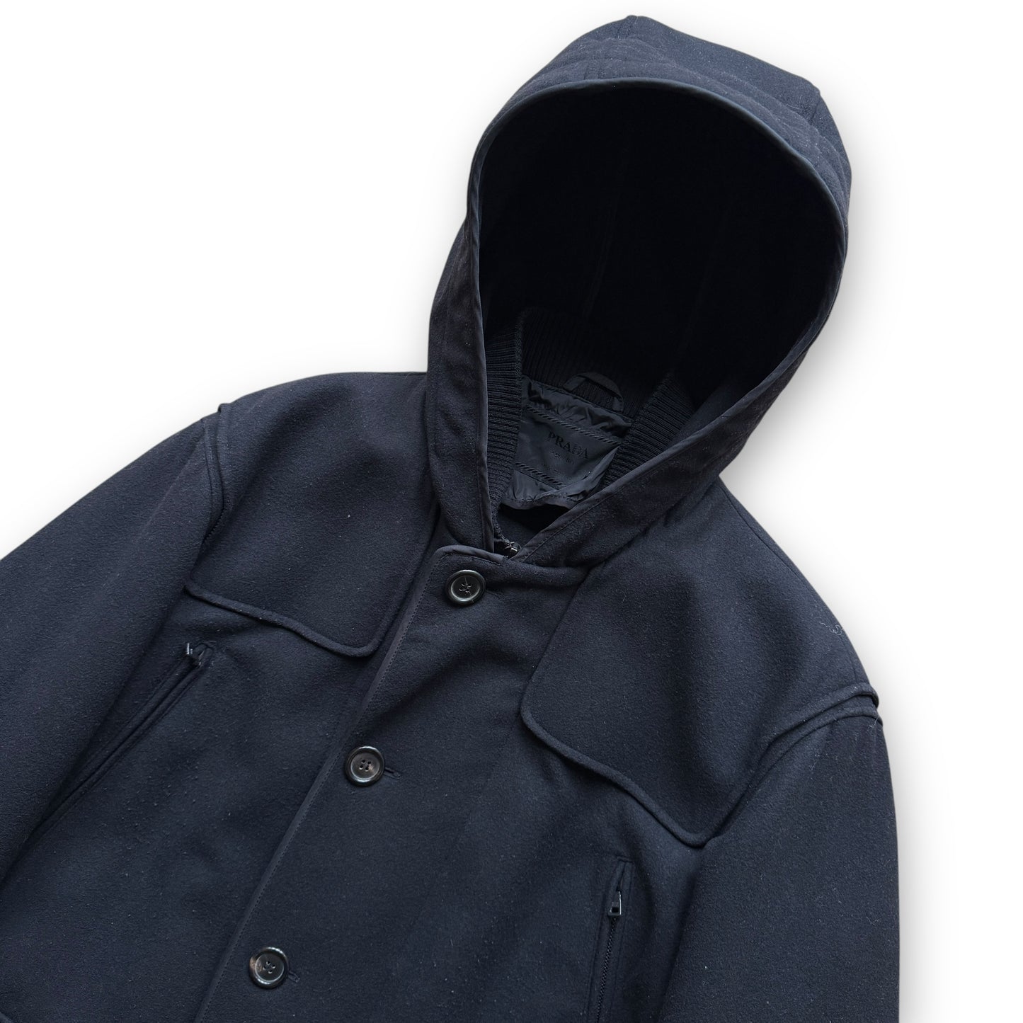 Prada Mainline Wool Hooded Overcoat