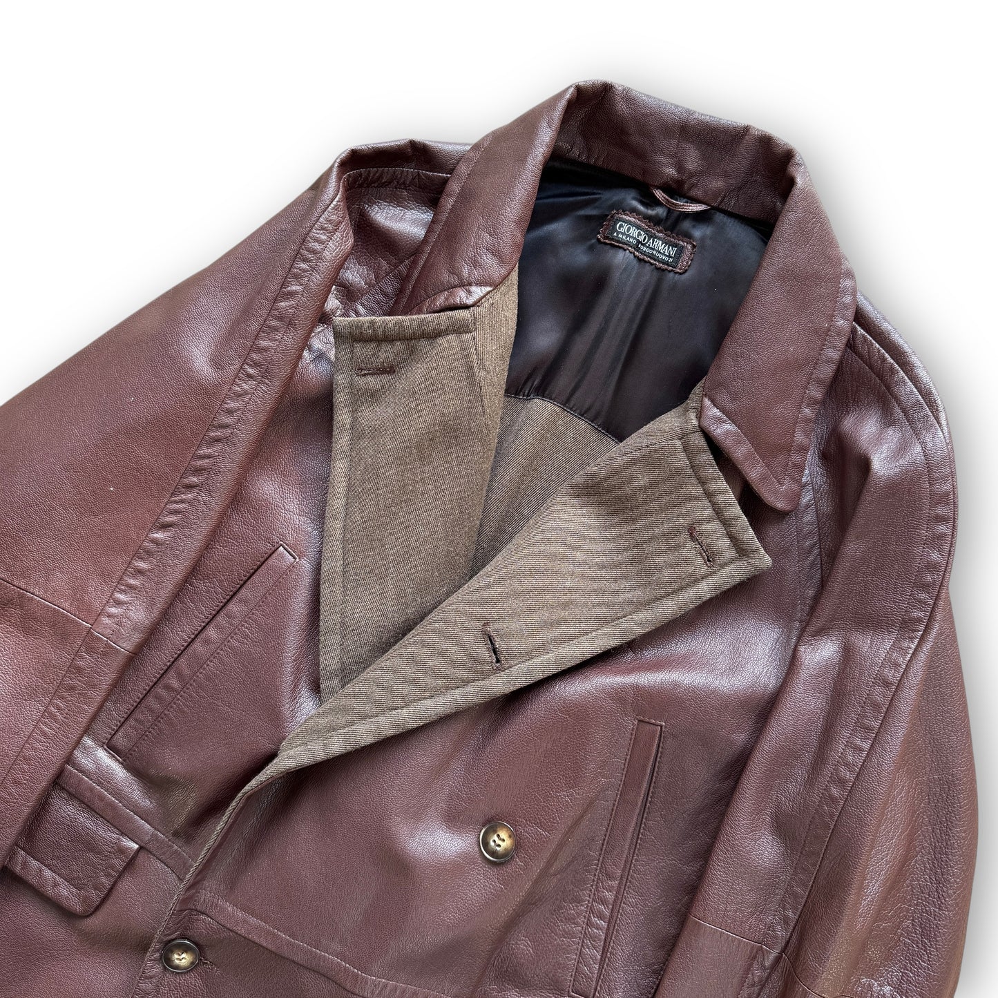 Giorgio Armani ‘Borgonuovo 21’ Double-Breasted Goat Leather Coat