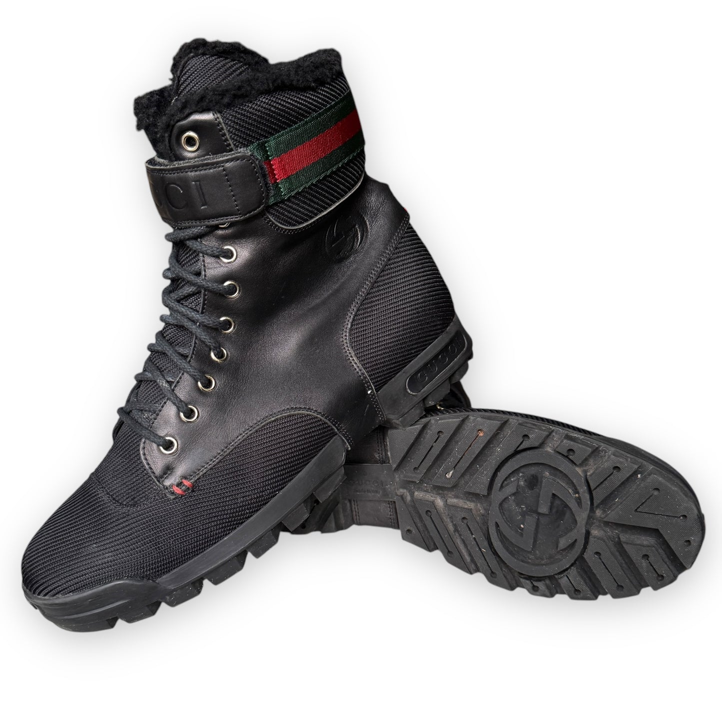 Gucci Shearling Lined Leather/Ballistic Nylon Combat Boot