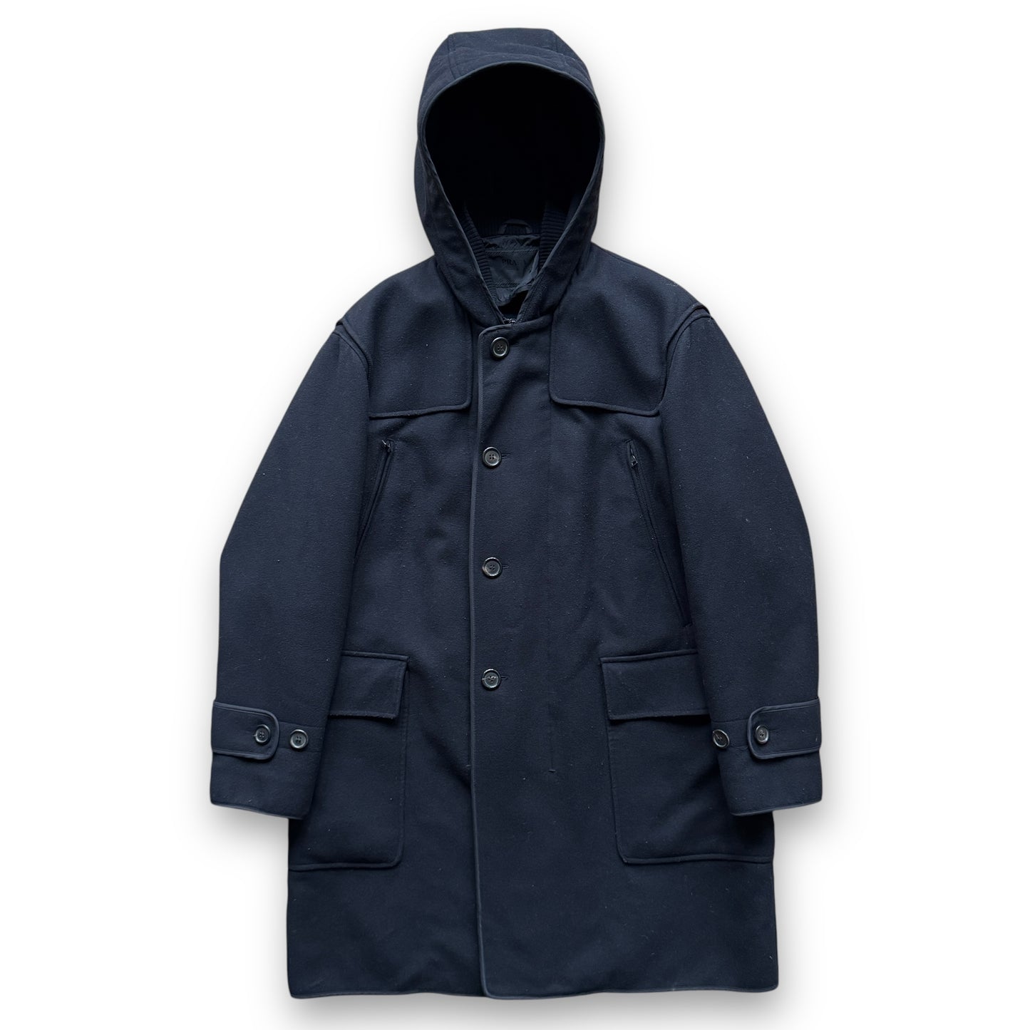 Prada Mainline Wool Hooded Overcoat