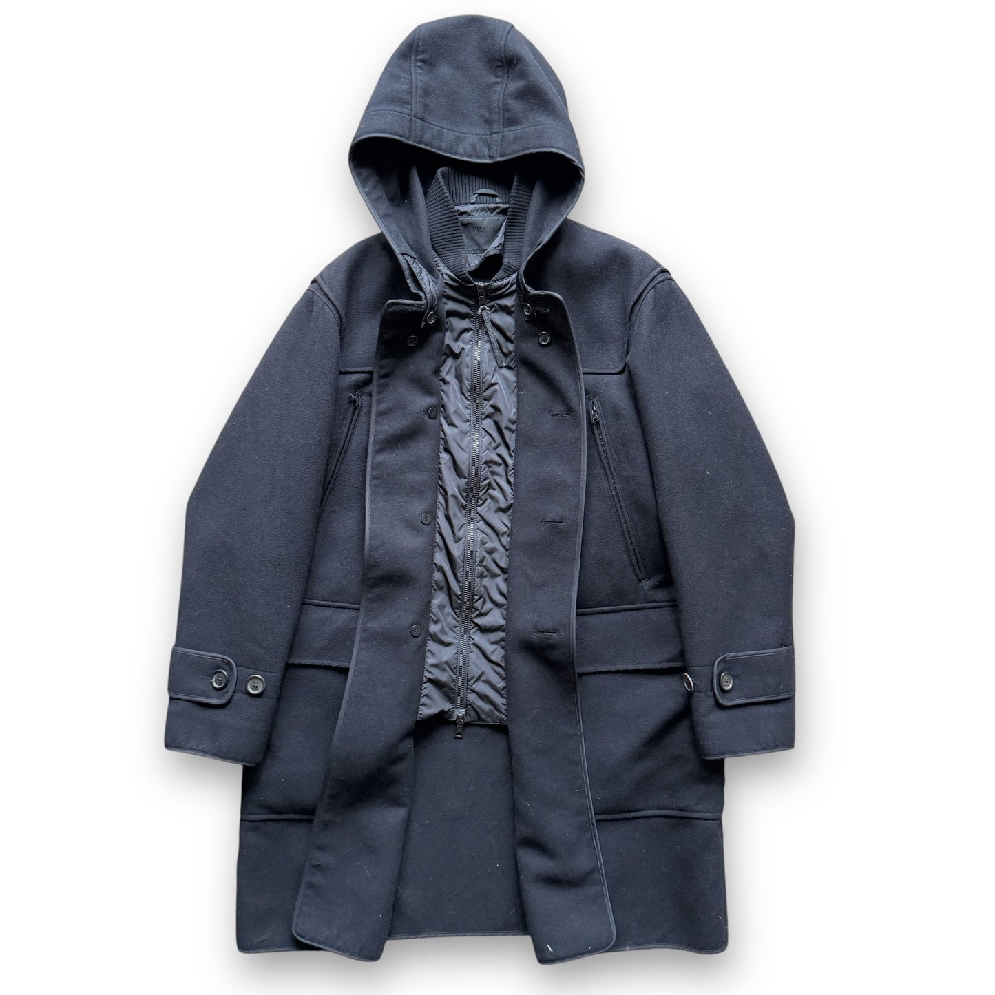 Prada Mainline Wool Hooded Overcoat